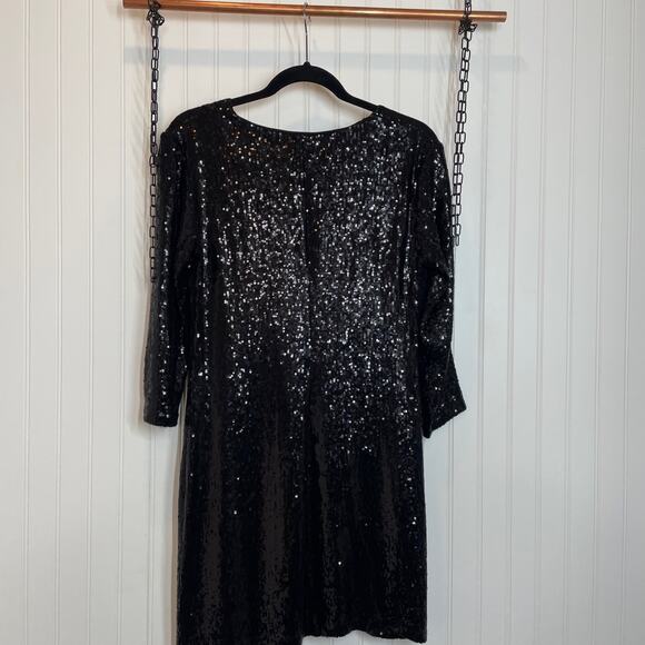 Donna Morgan Black Sequins V-Neck Long Sleeve Mini Sheath Dress Size 10 - Picture 2 of 6